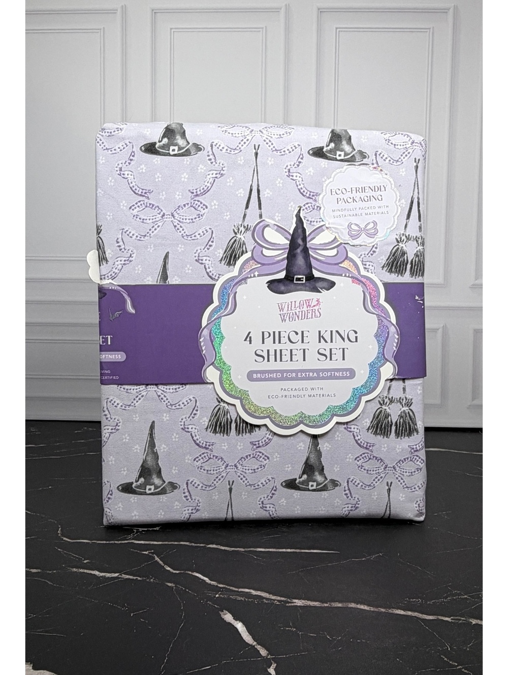 Willow Wonders King Sheet Set Witch Hats Bows Brooms Halloween NWT
